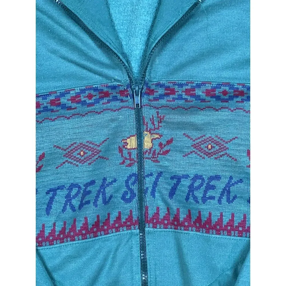 Vintage SIMS Made In‎ Italy Full Zip Up Ski Trek Green Knit Sweater Mens Size M
